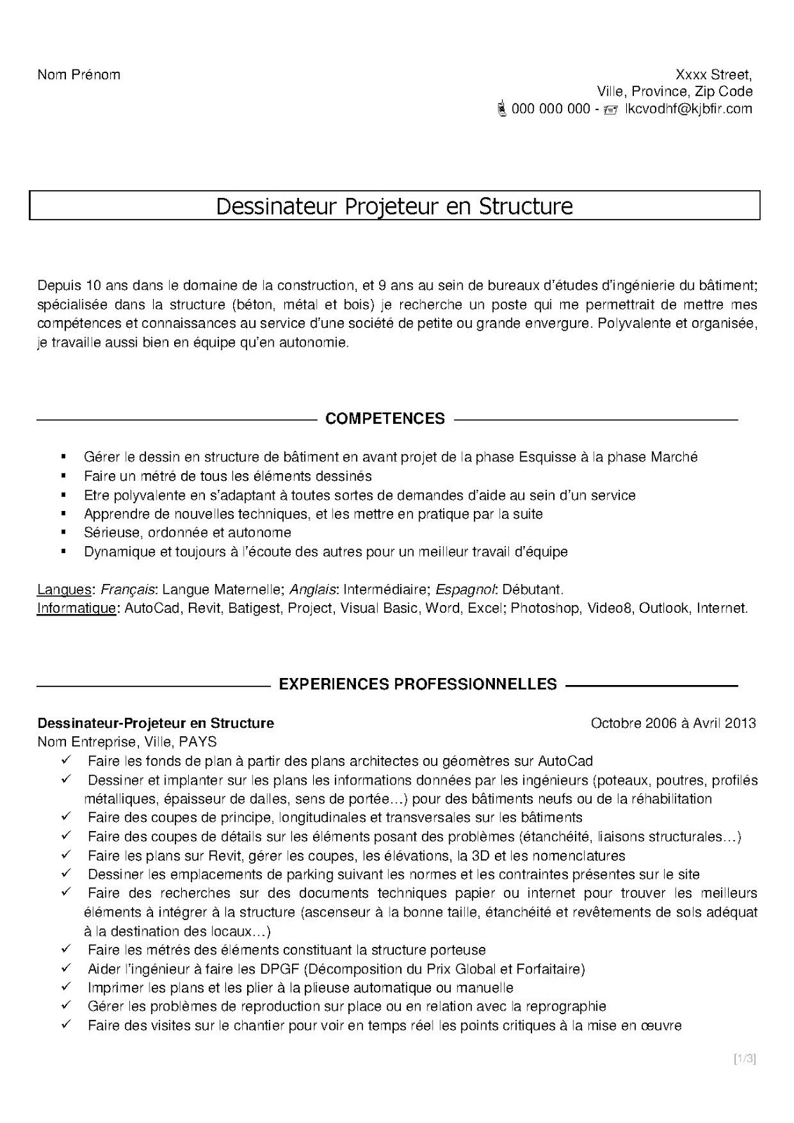 exemple cv vancouver